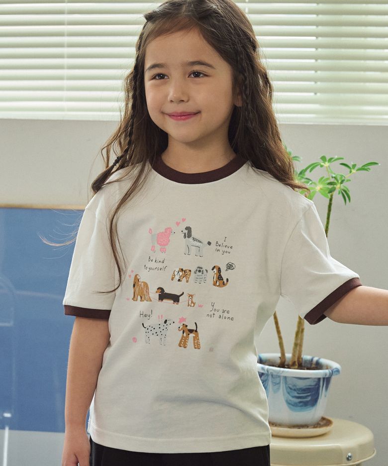KIDS 코지 퍼피 링거 반팔티 아이보리