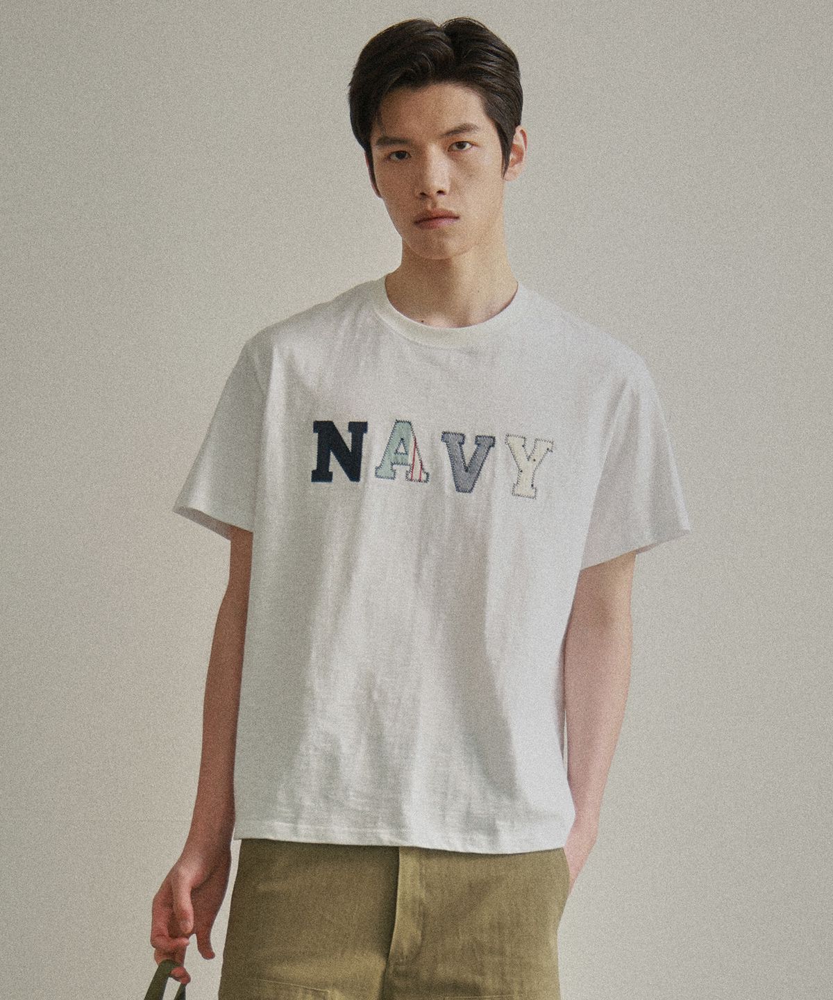 비욘드클로젯(BEYOND CLOSET) [COLLECTION LINE] 빈티지 패치워크 슬럽 반팔 티셔츠 화이트