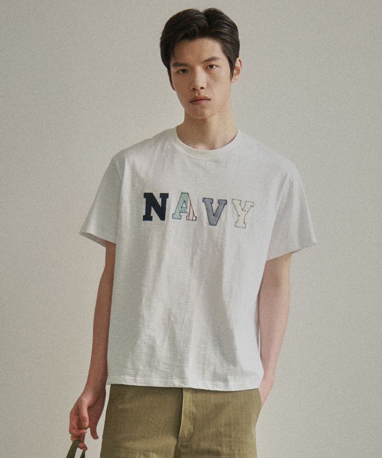 [COLLECTION LINE] 빈티지 패치워크 슬럽 반팔 티셔츠 화이트