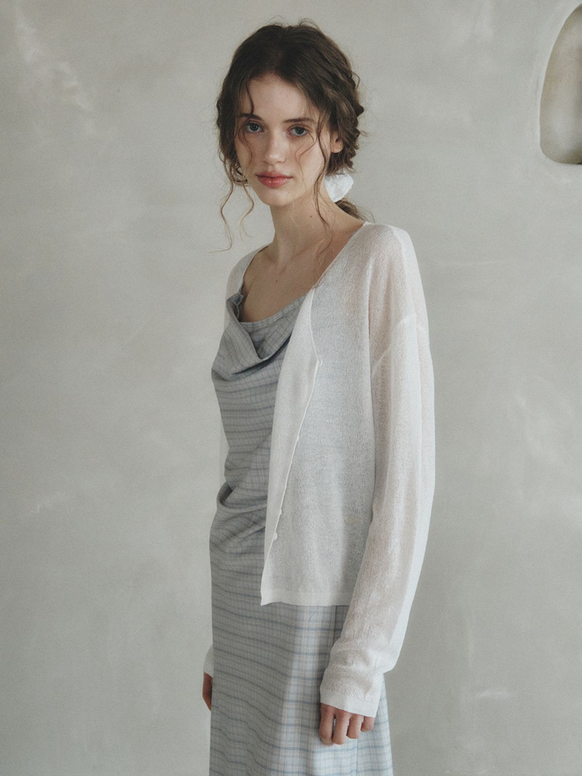 르니나(LENINA) COLIN linen sheer knit cardigan_IVORY
