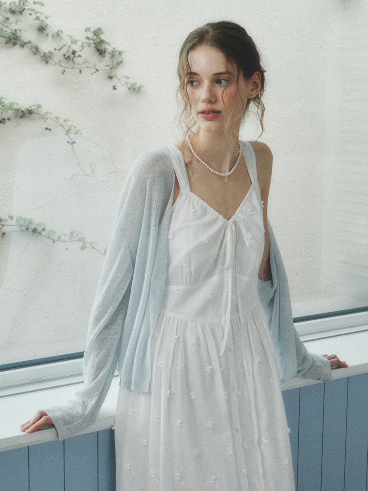 르니나(LENINA) COLIN linen sheer knit cardigan_SKY BLUE