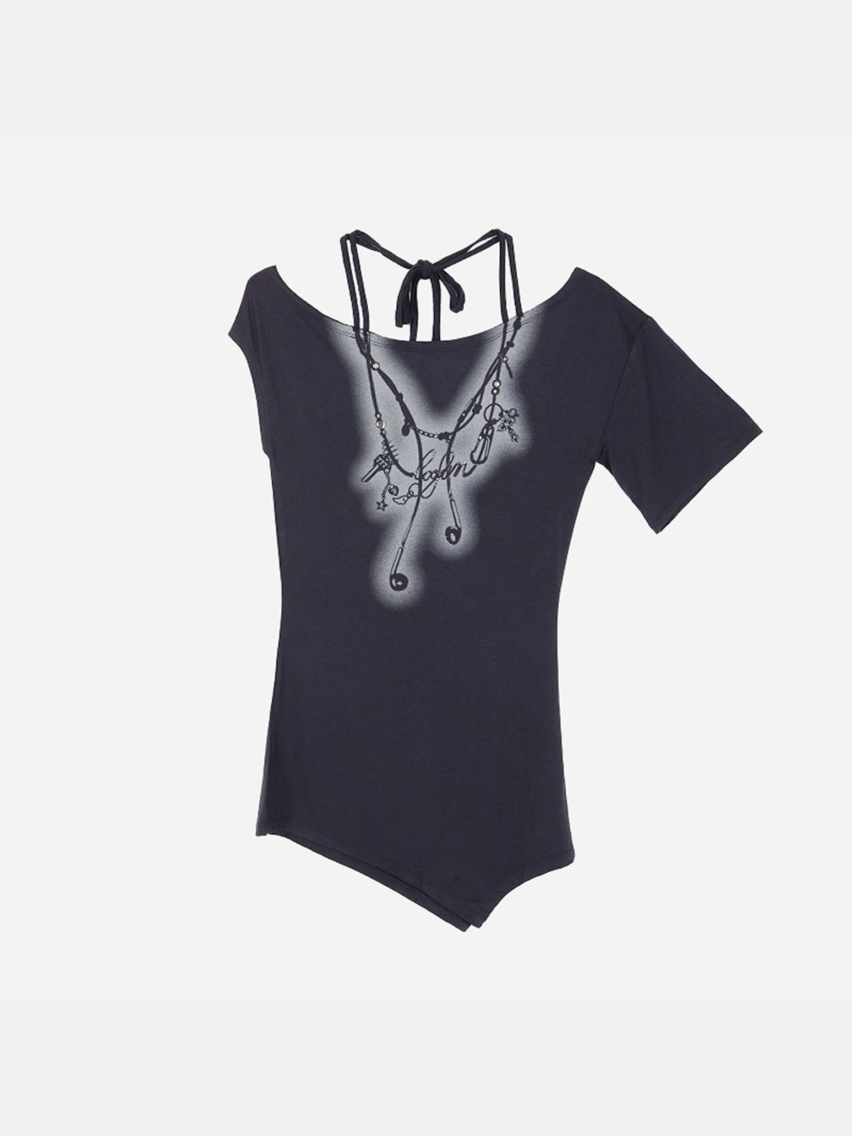 루펀(LOOFUN) Earphone Necklace Tee / 이어폰 넥클리스 티 [Charcoal]