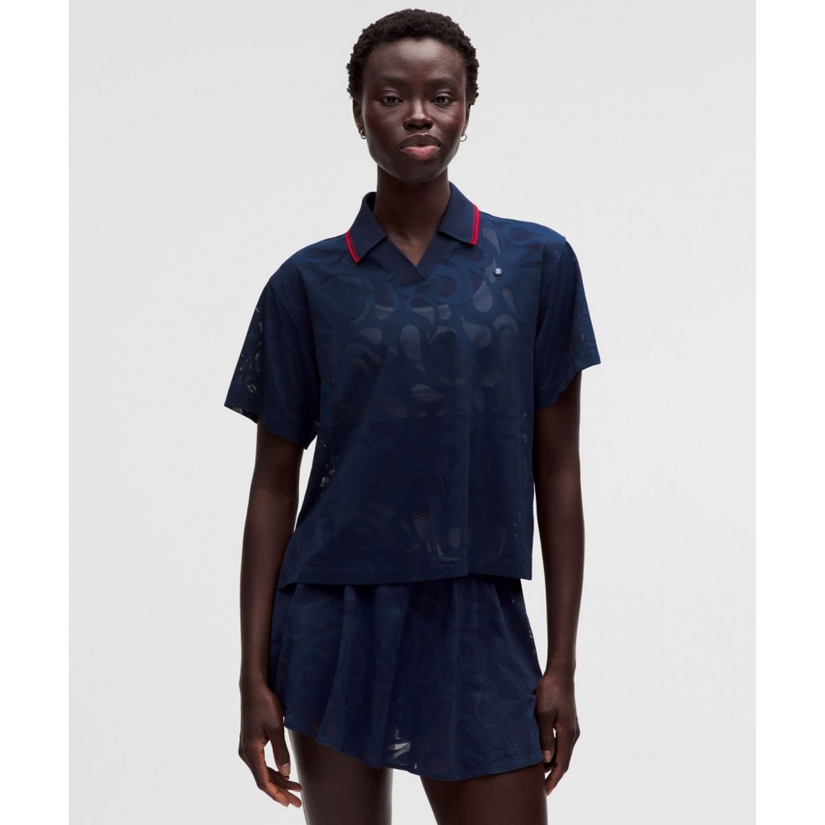 룰루레몬(LULULEMON) 페이즐리 메쉬 하이넥 테니스 폴로 셔츠  CLBL OXFD