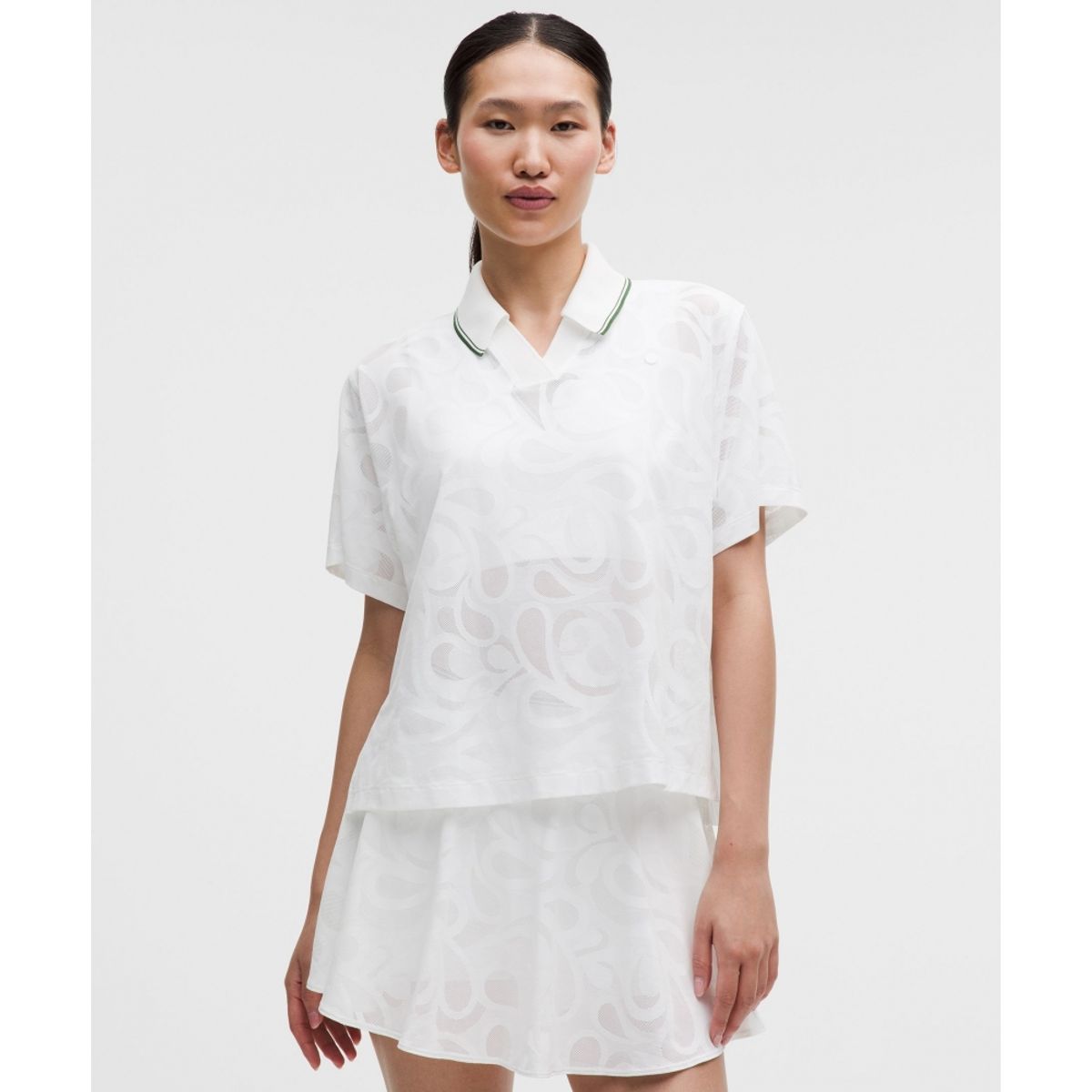 룰루레몬(LULULEMON) 페이즐리 메쉬 하이넥 테니스 폴로 셔츠  WHT IVYG