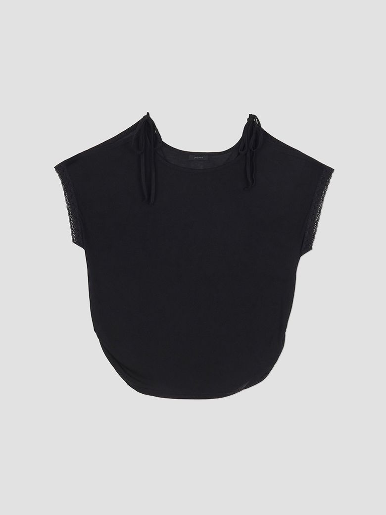 Lace Off-shoulder Tee / 레이스 오프숄더 티 [Black]