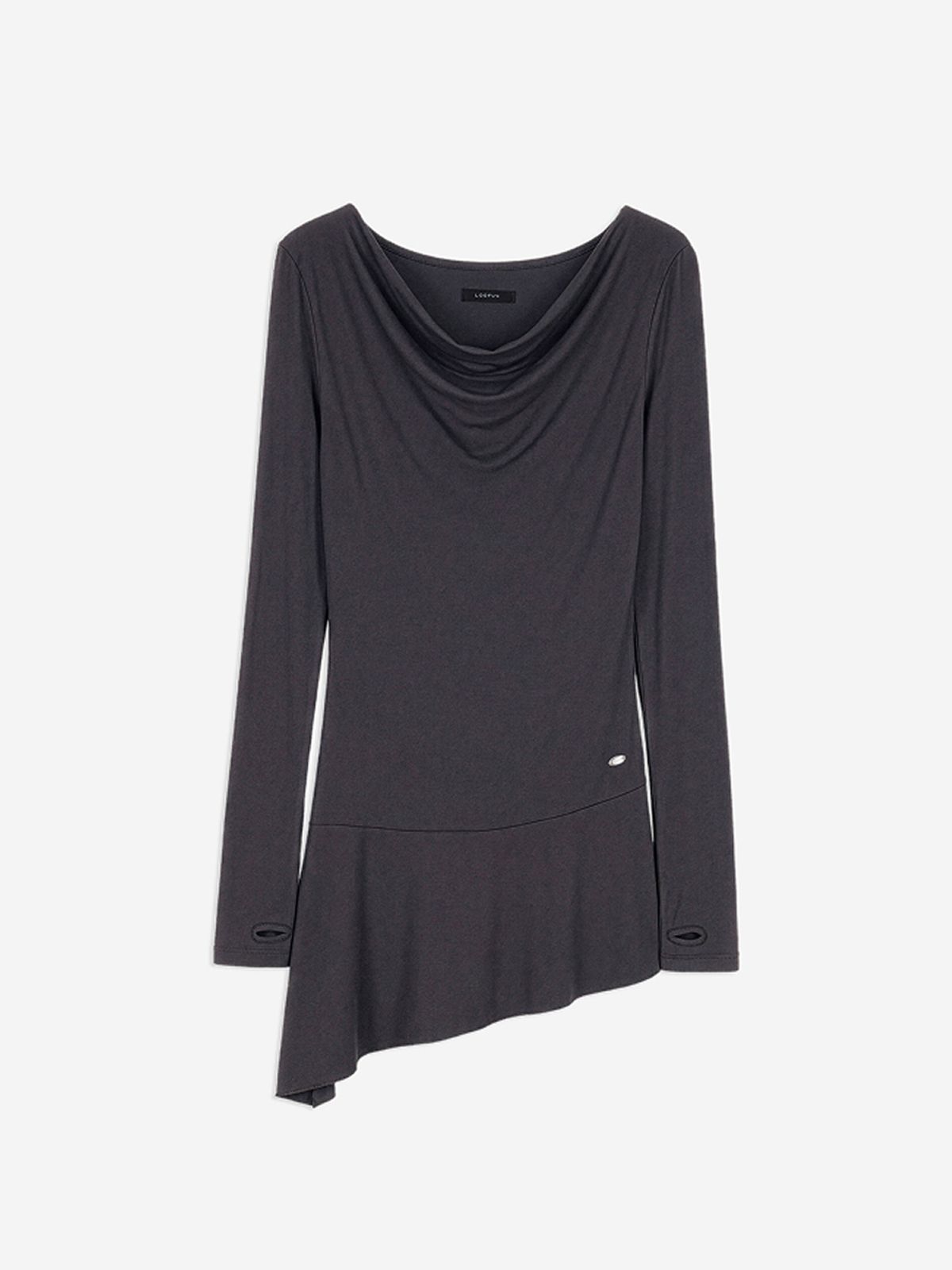 루펀(LOOFUN) Draped Unbalance Dress / 드레이프 언발란스 드레스 [Charcoal]
