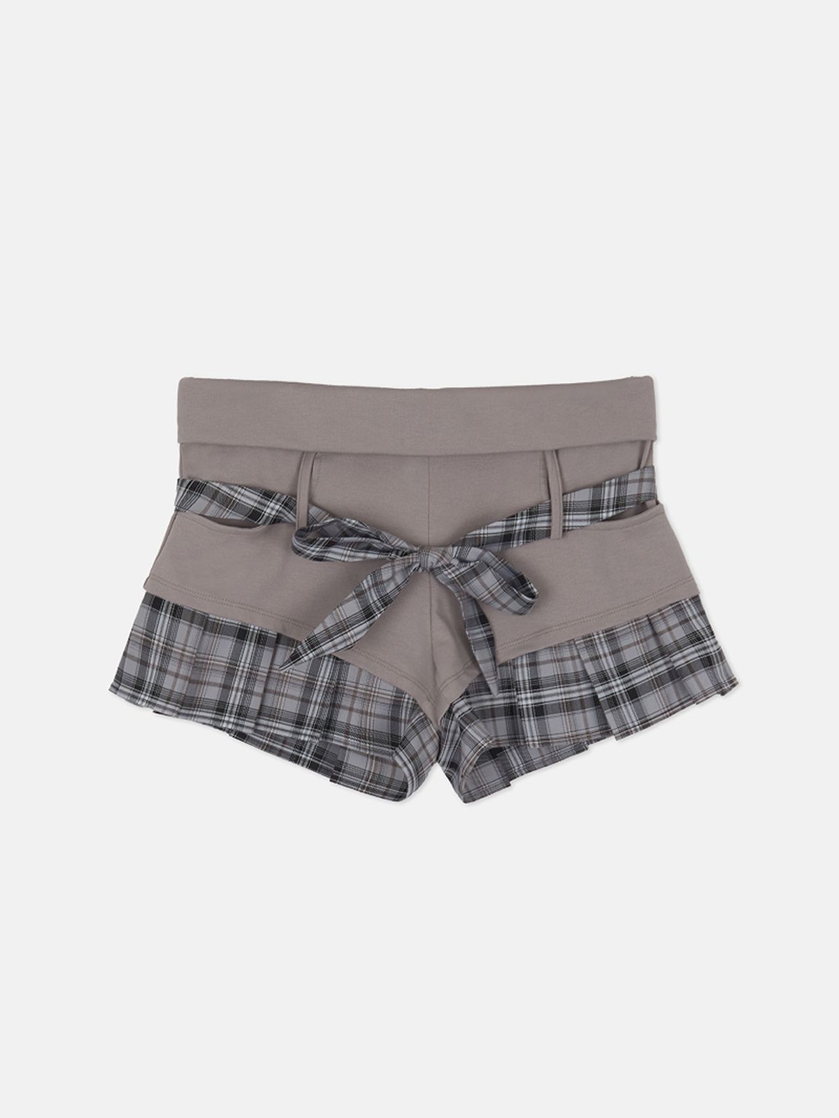 루펀(LOOFUN) Check Pleats Short Pants / 체크 플리츠 숏팬츠 [Light Gray]
