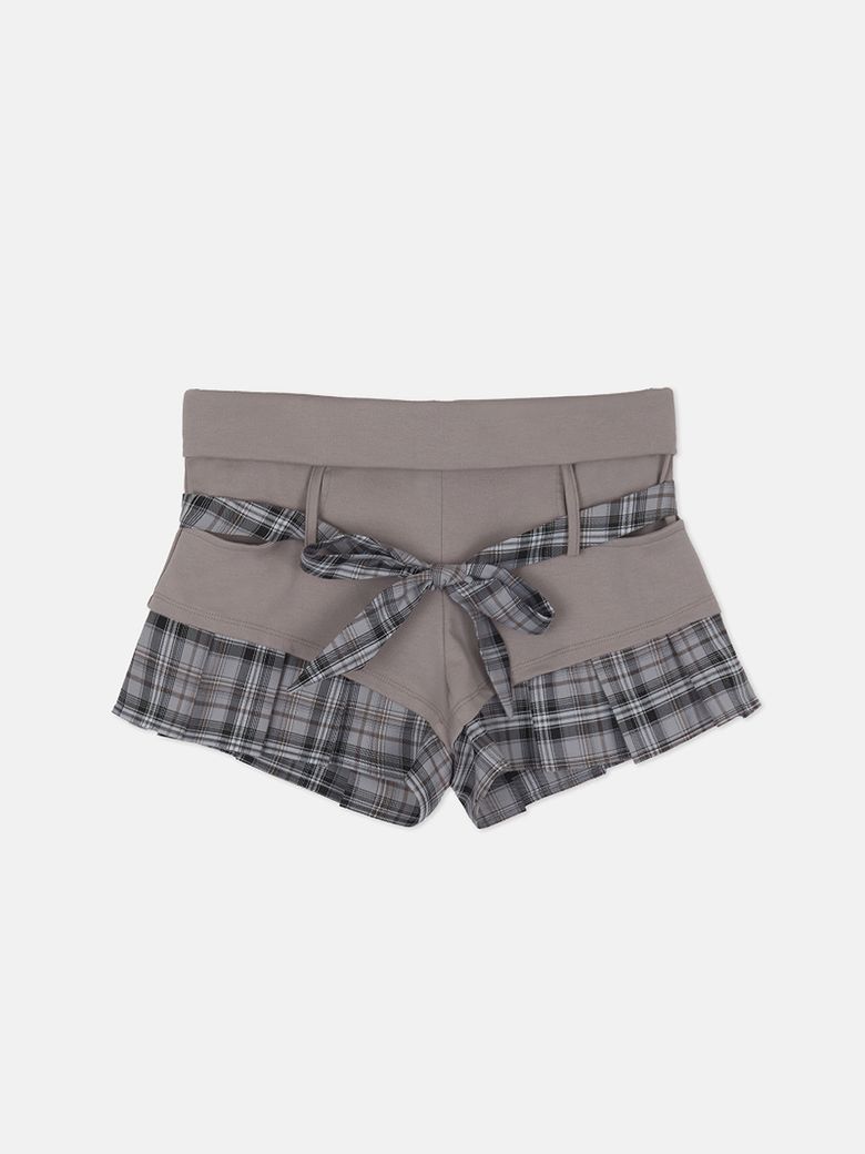 Check Pleats Short Pants / 체크 플리츠 숏팬츠 [Light Gray]