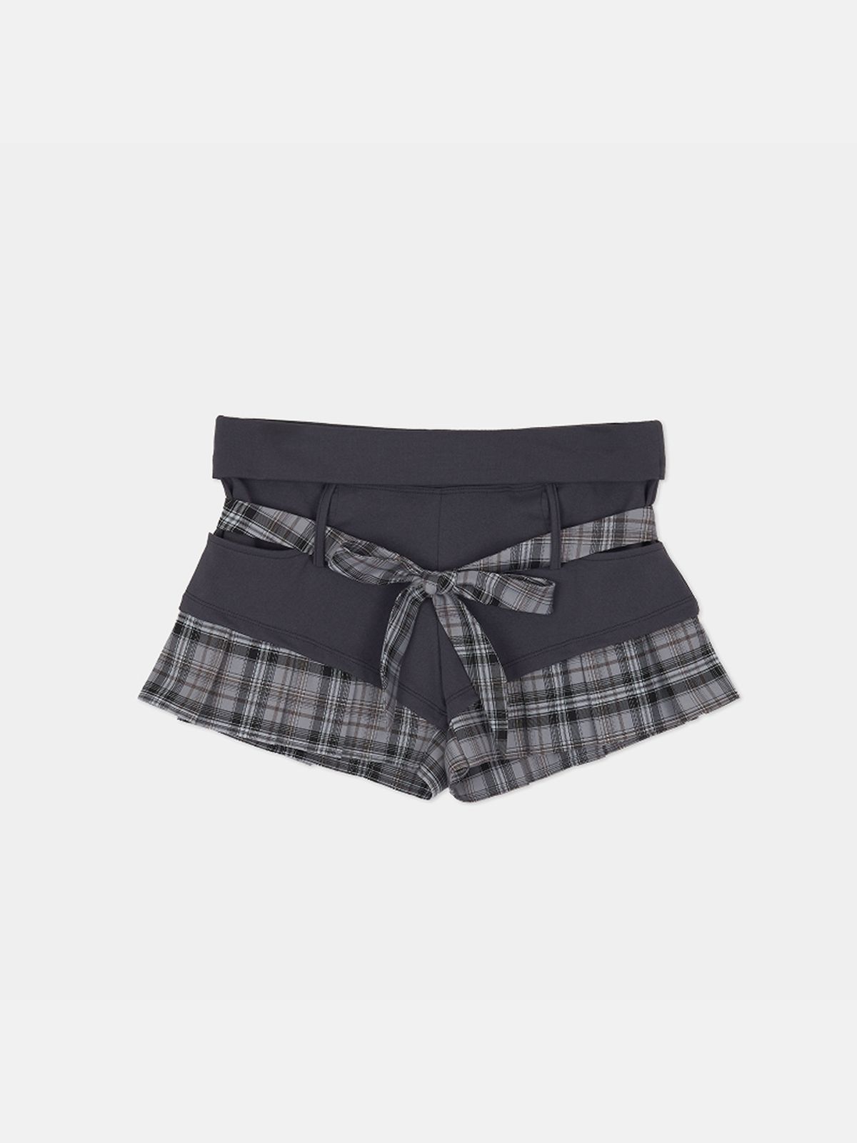 루펀(LOOFUN) Check Pleats Short Pants / 체크 플리츠 숏팬츠 [Dark Gray]