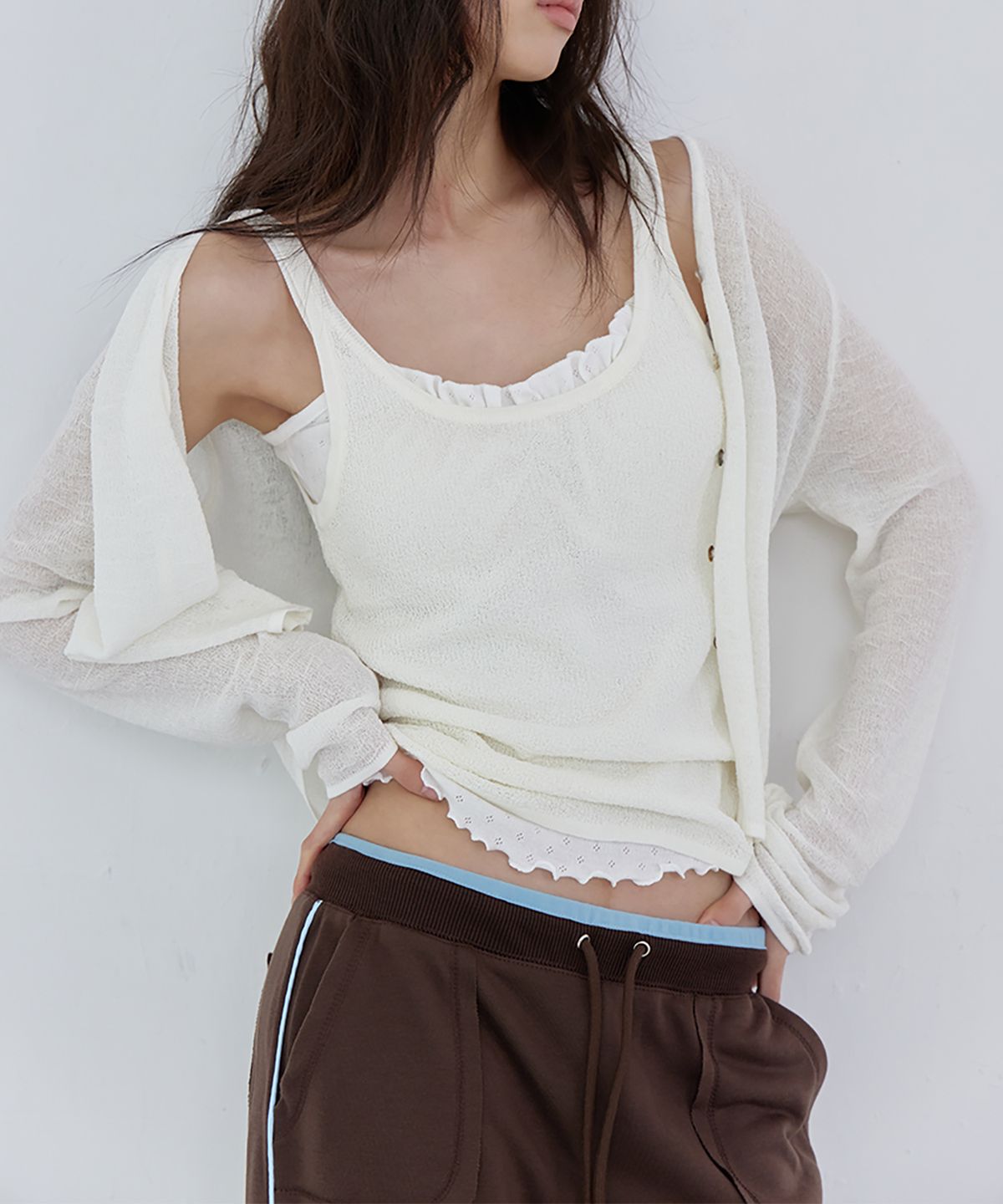 런던다다(LONDONDADA) 2-Piece Knit Cardigan Set, IVORY