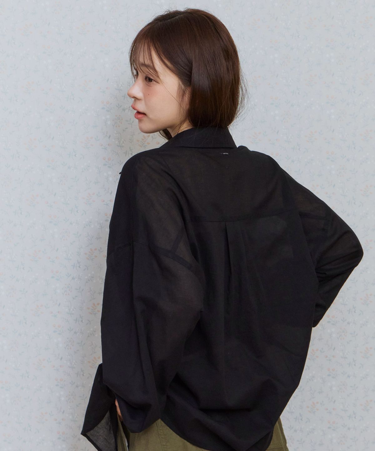 키지코(KIJIKO) ke206. Shirring Pocket Overfit Shirt Black