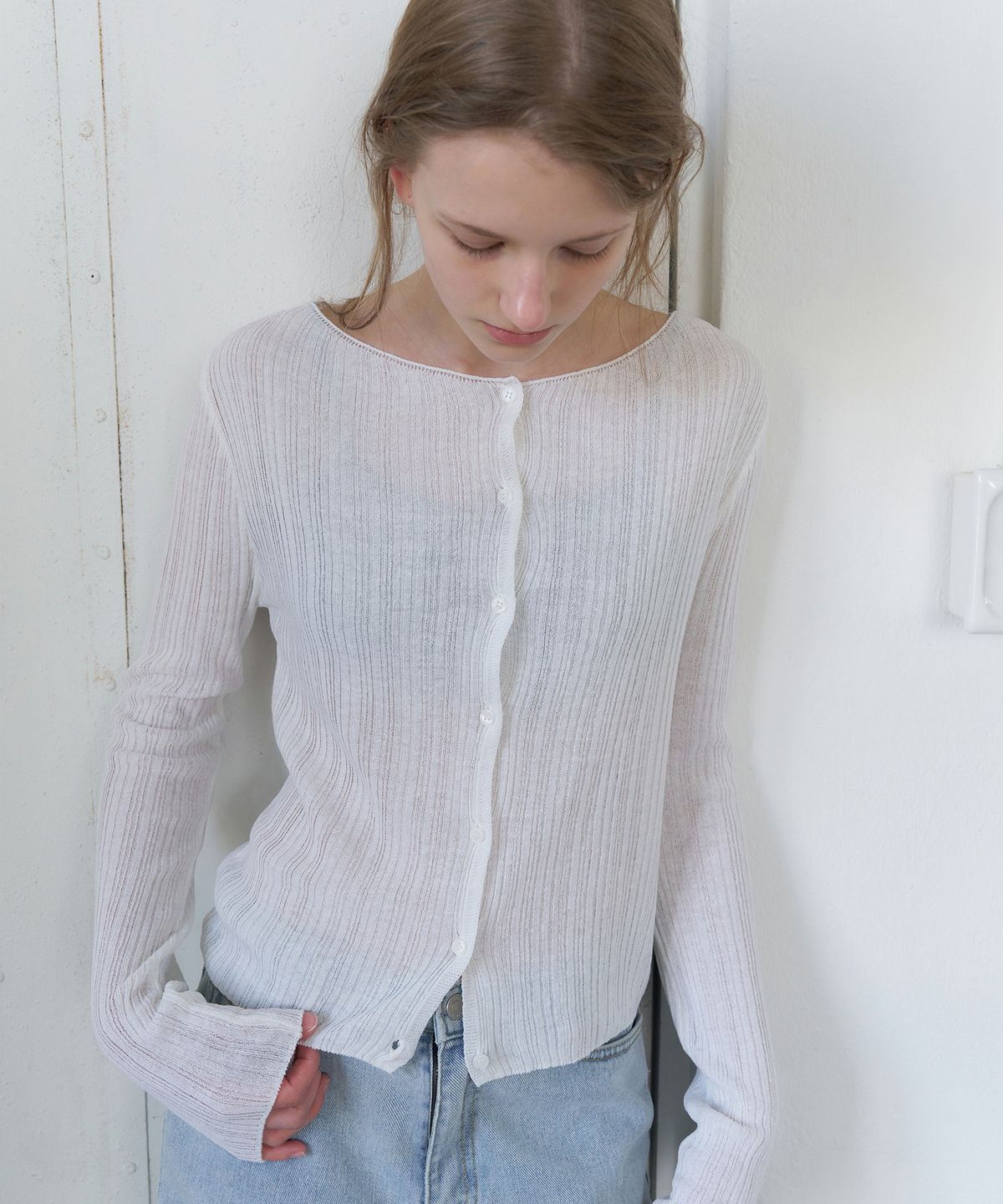 레테라(LETTERA) Ribbed Slim Cardigan