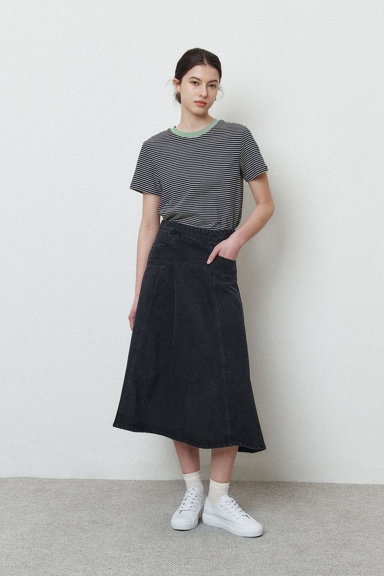 Flare Denim Skirt_Black