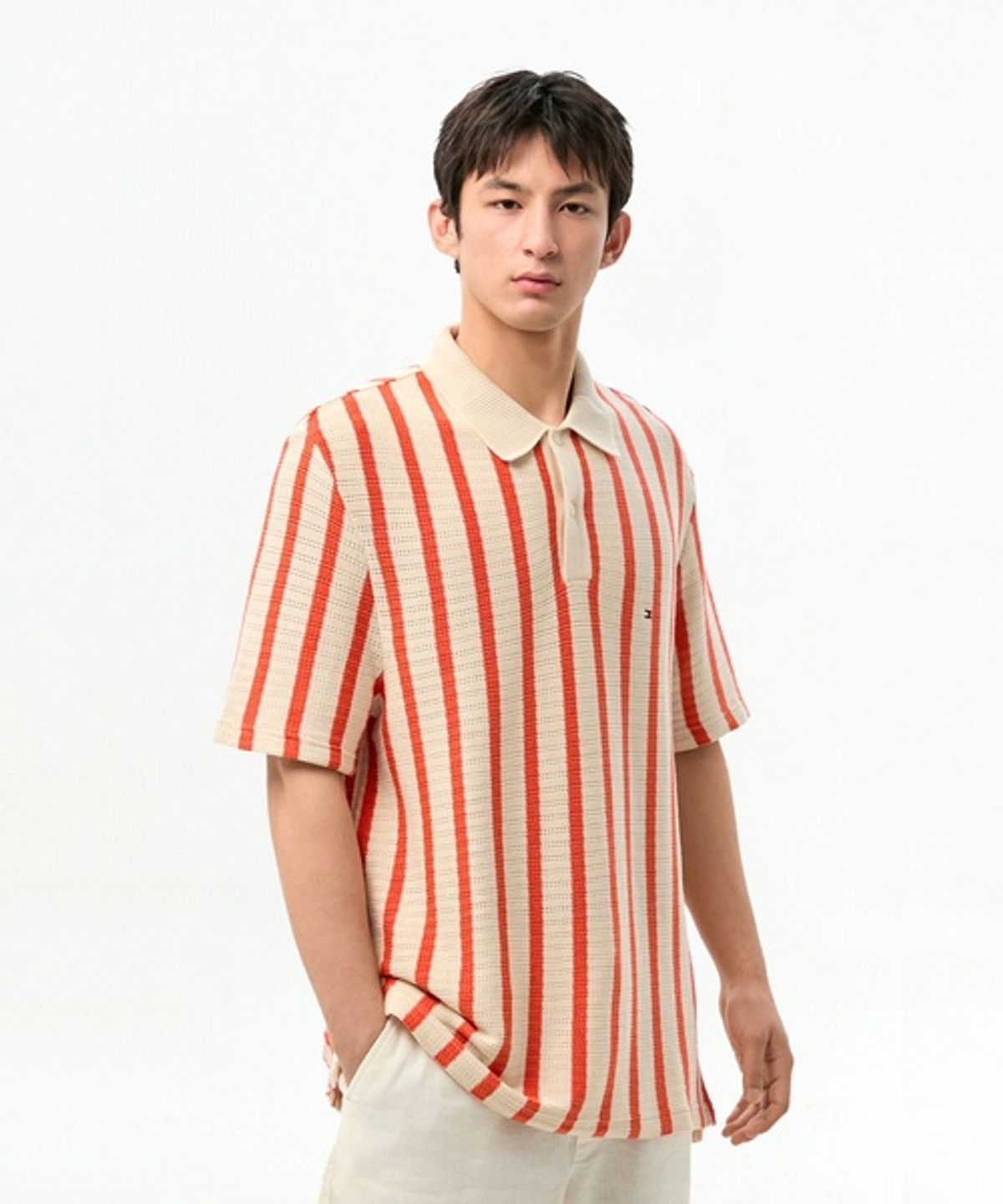 타미힐피거(TOMMY HILFIGER) 오픈 니트 릴렉스 핏 폴로 셔츠 (T12G3KPN380MT10DO)