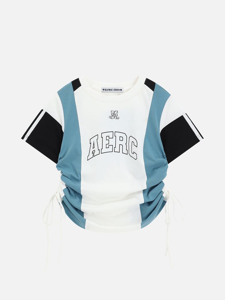 Color Blocking Stripe Number Tee 반소매 티셔츠 AE25CTQ20425-01TWHI