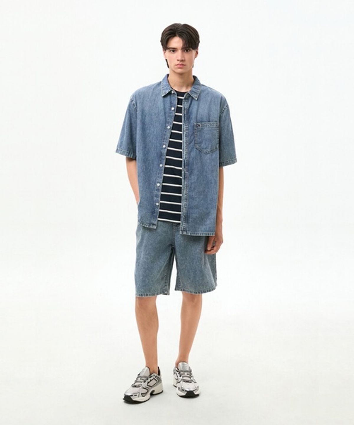 타미진스(TOMMY JEANS) 배기 5포켓 와이드 데님 쇼츠 (T32G1NEQ01TML11A5)