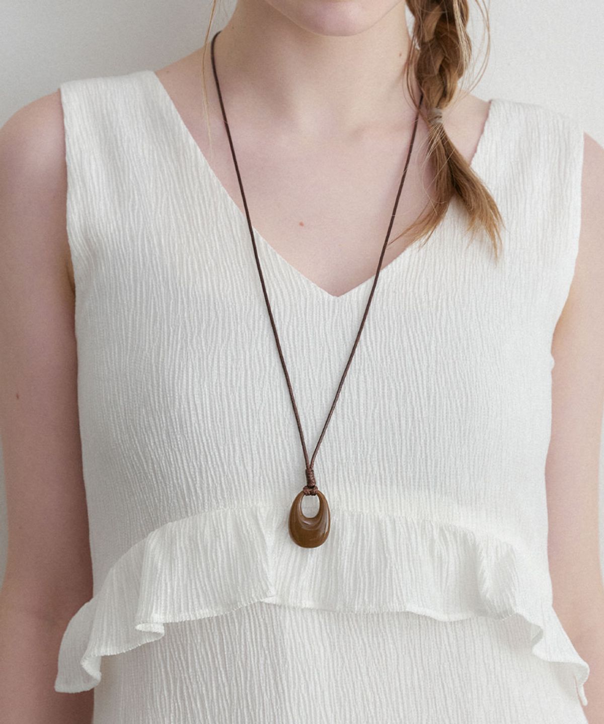 할렌(HALDEN) oval drop necklace (N056_brown)