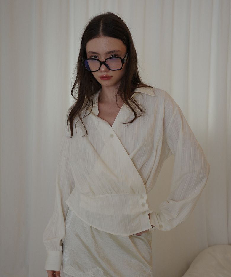 Soft Cotton Wrap Blouse_ Ivory