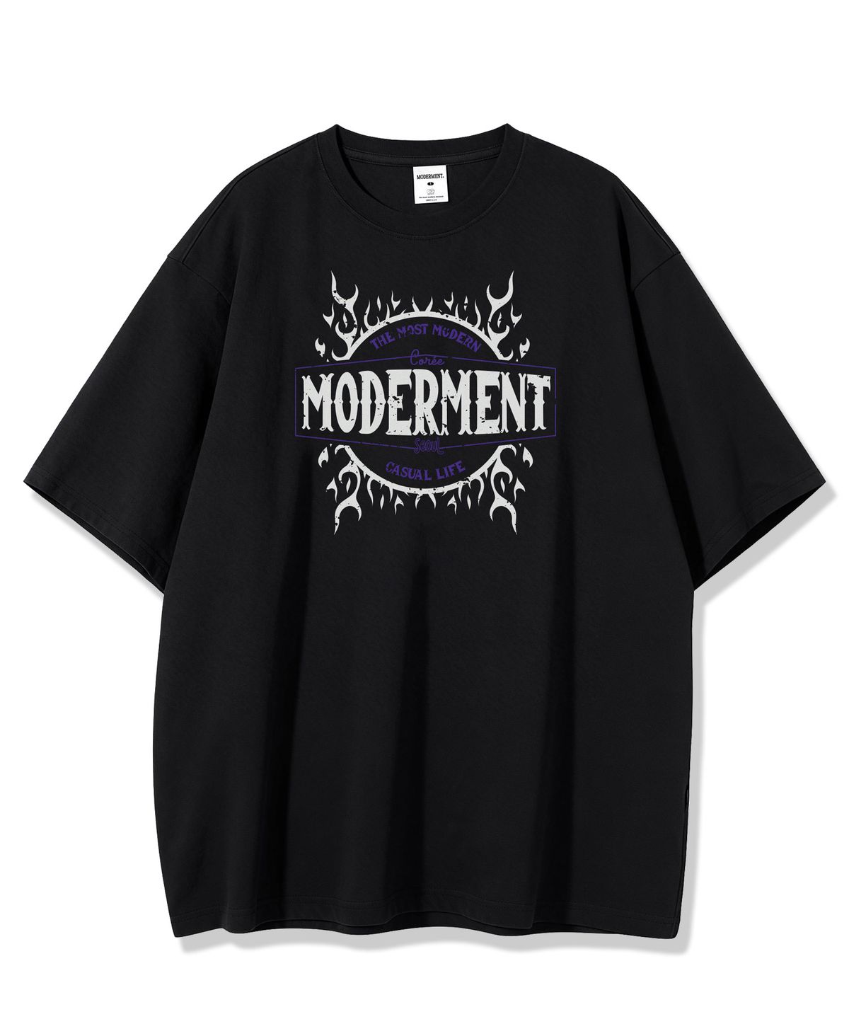 모더먼트(MODERMENT) 리얼오버핏 블레이즈 반팔 티셔츠 [블랙]