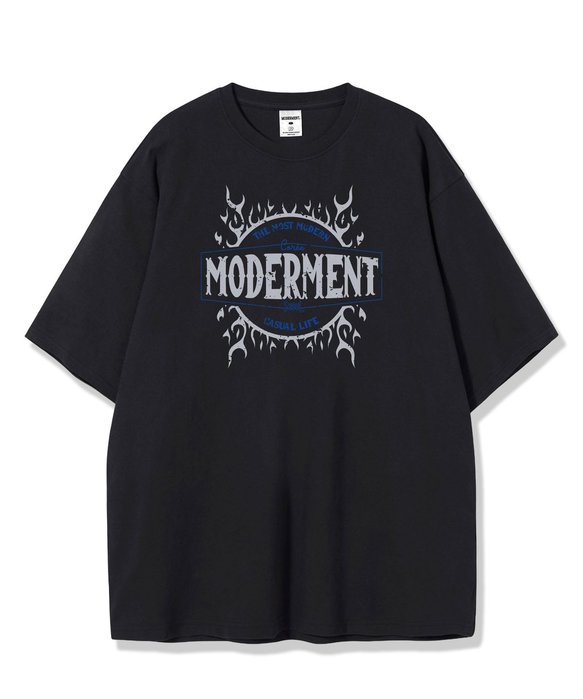 모더먼트(MODERMENT) 리얼오버핏 블레이즈 반팔 티셔츠 [차콜]