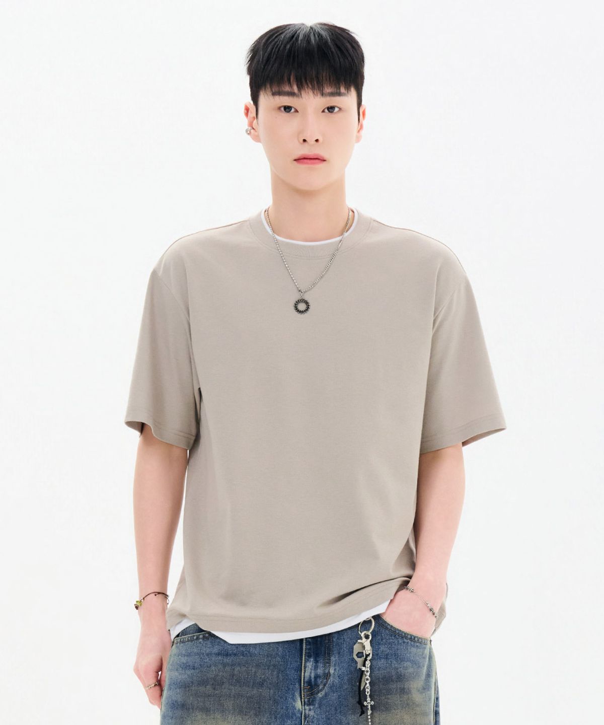 체이스컬트(CHASECULT) 남성 레이어드 반팔 티셔츠-FBRK5815D0X
