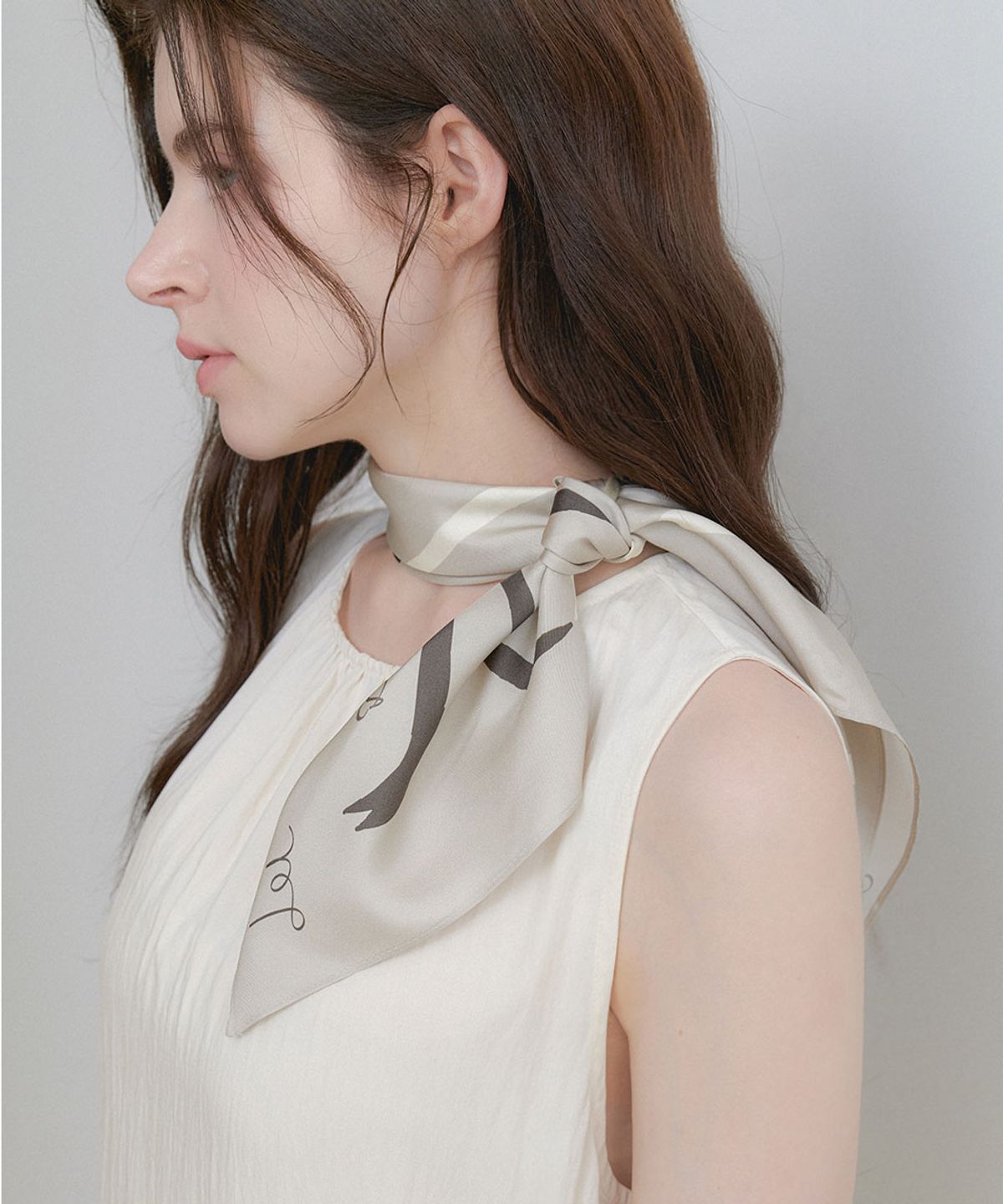 할렌(HALDEN) flow line silk scarf (SC011_ivorybrown)