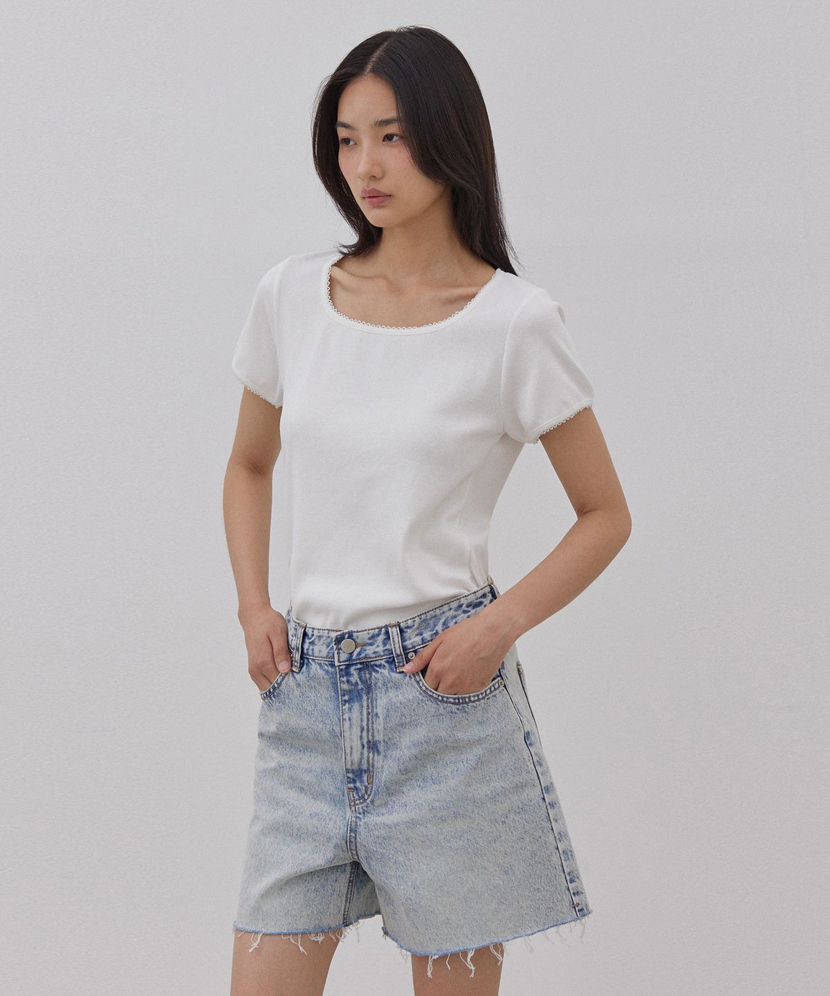 망고매니플리즈(MANGO MANY PLEASE) LOW DENIM SHORTS