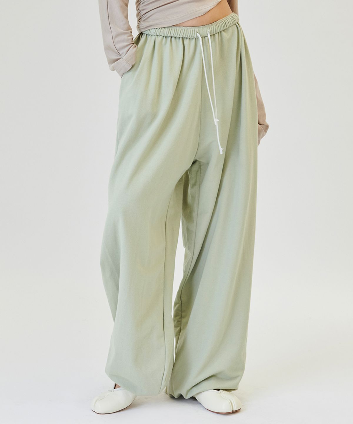 프로젝트 웨이브(PROJECT WAVE) Shirring Color Banding Pants [OLIVE]