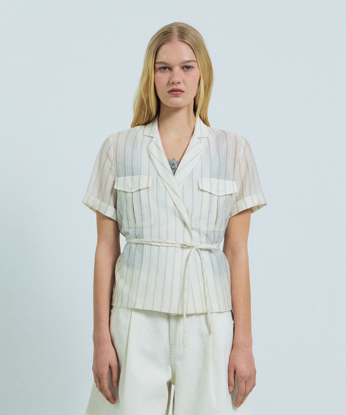 그로브(GROVE) MAGGY STRIPE H/S SHIRT (IVORY)