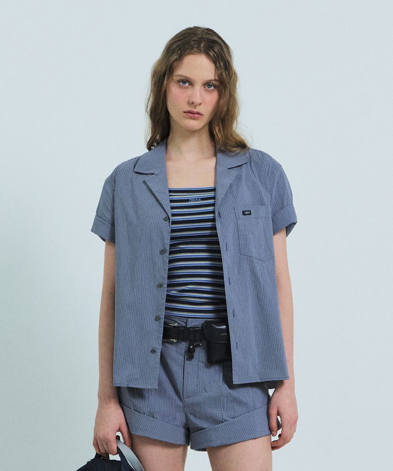 ODE STRIPE H/S SHIRT (NAVY)