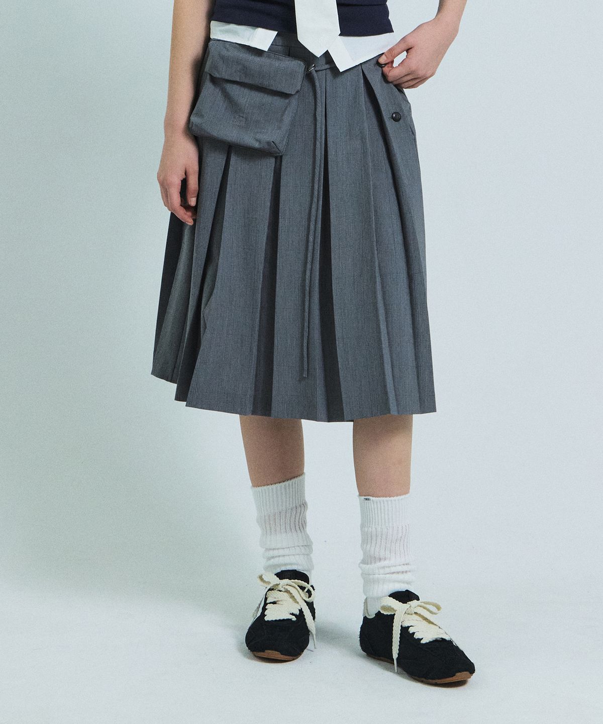 그로브(GROVE) ASHA CHECK MIDI SKIRT (GRAY)