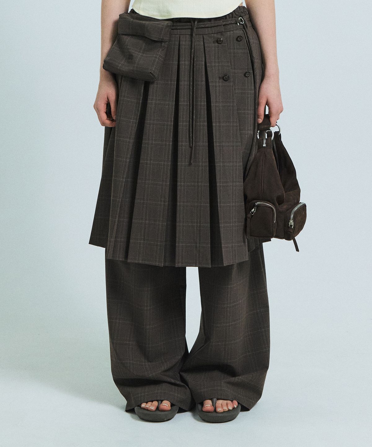 그로브(GROVE) ASHA CHECK MIDI SKIRT (BROWN)