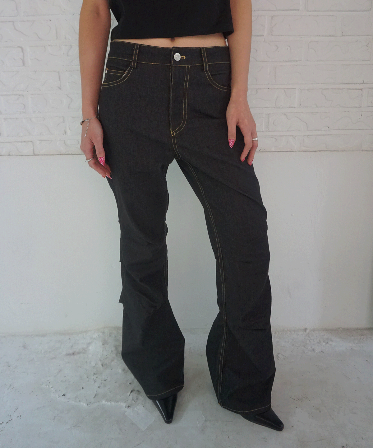 키지코(KIJIKO) ke610c. Bootcut Shirring Denim Pants