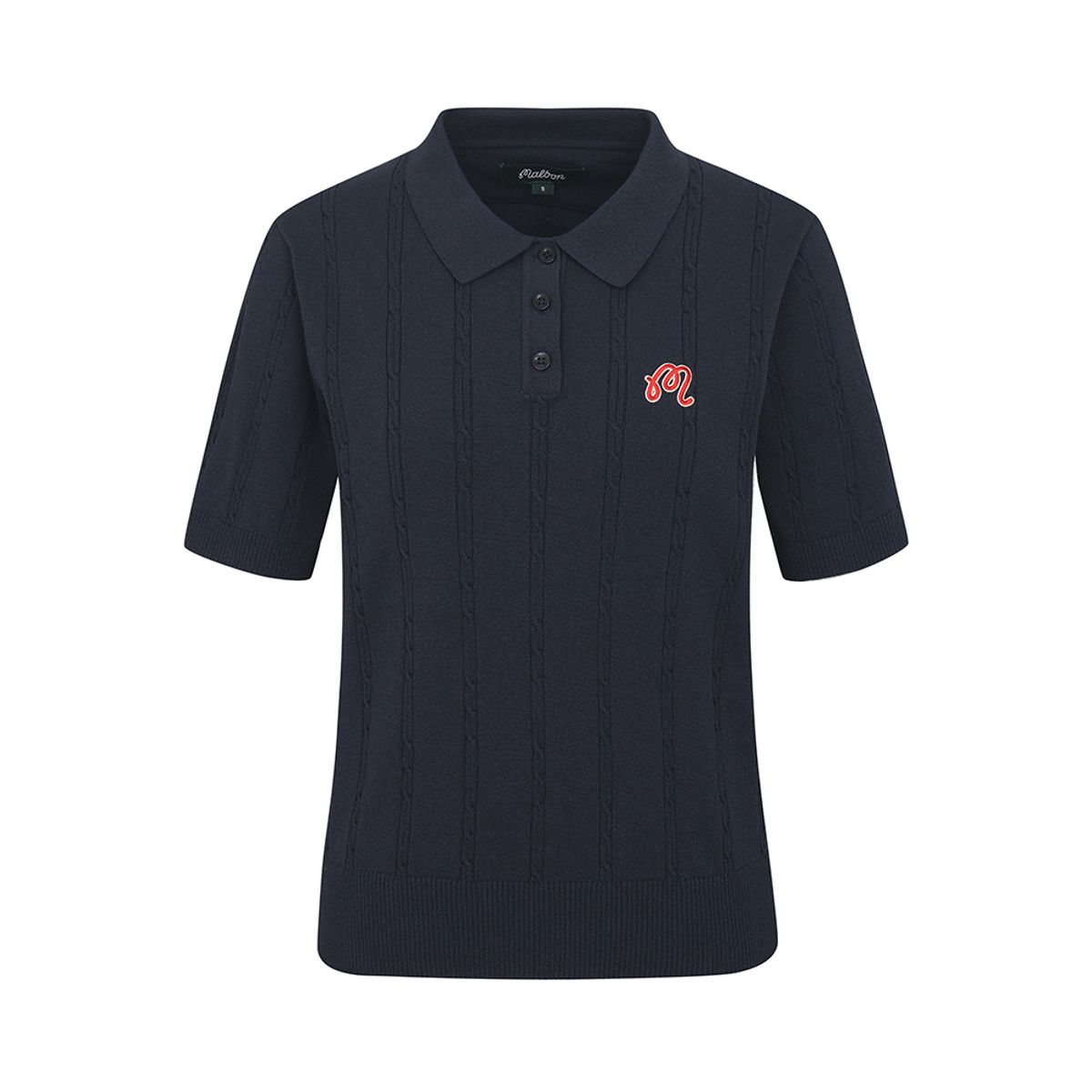 말본 골프(MALBON GOLF) M 체인케이블패턴 캐주얼 반팔 니트 DARK NAVY (WOMAN)