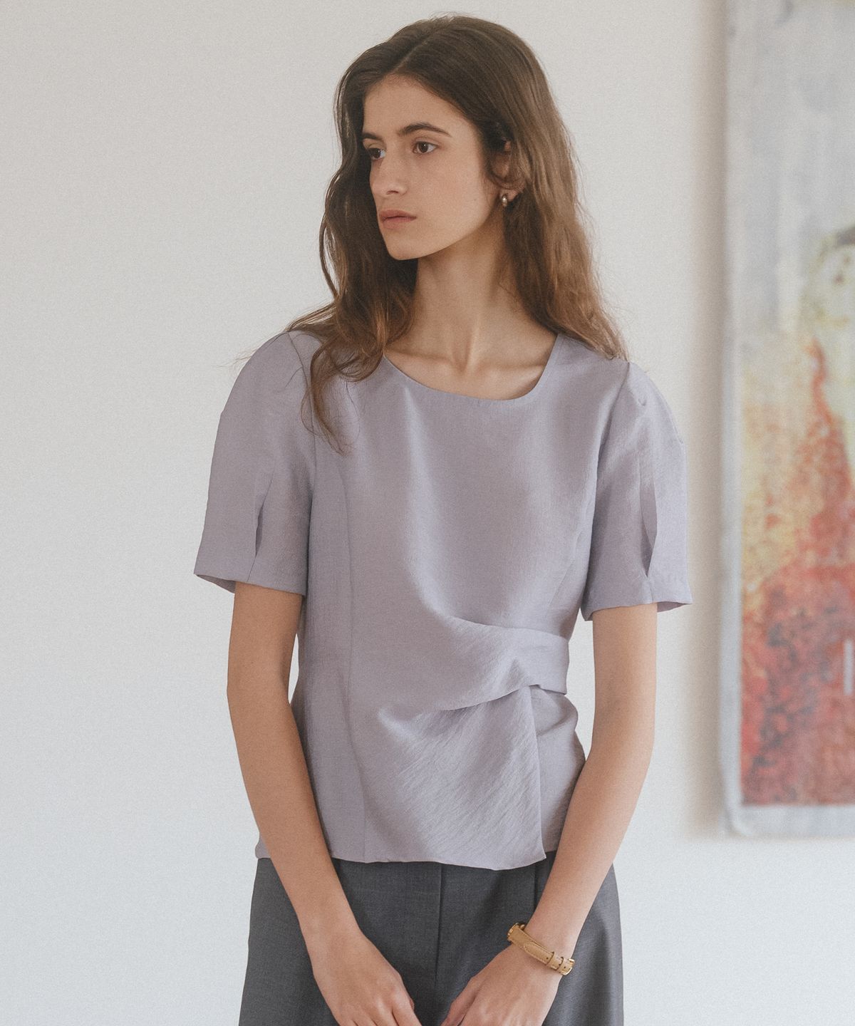 틸아이다이(TILL I DIE) Tied drape blouse [TISU06BL07]_Lavender