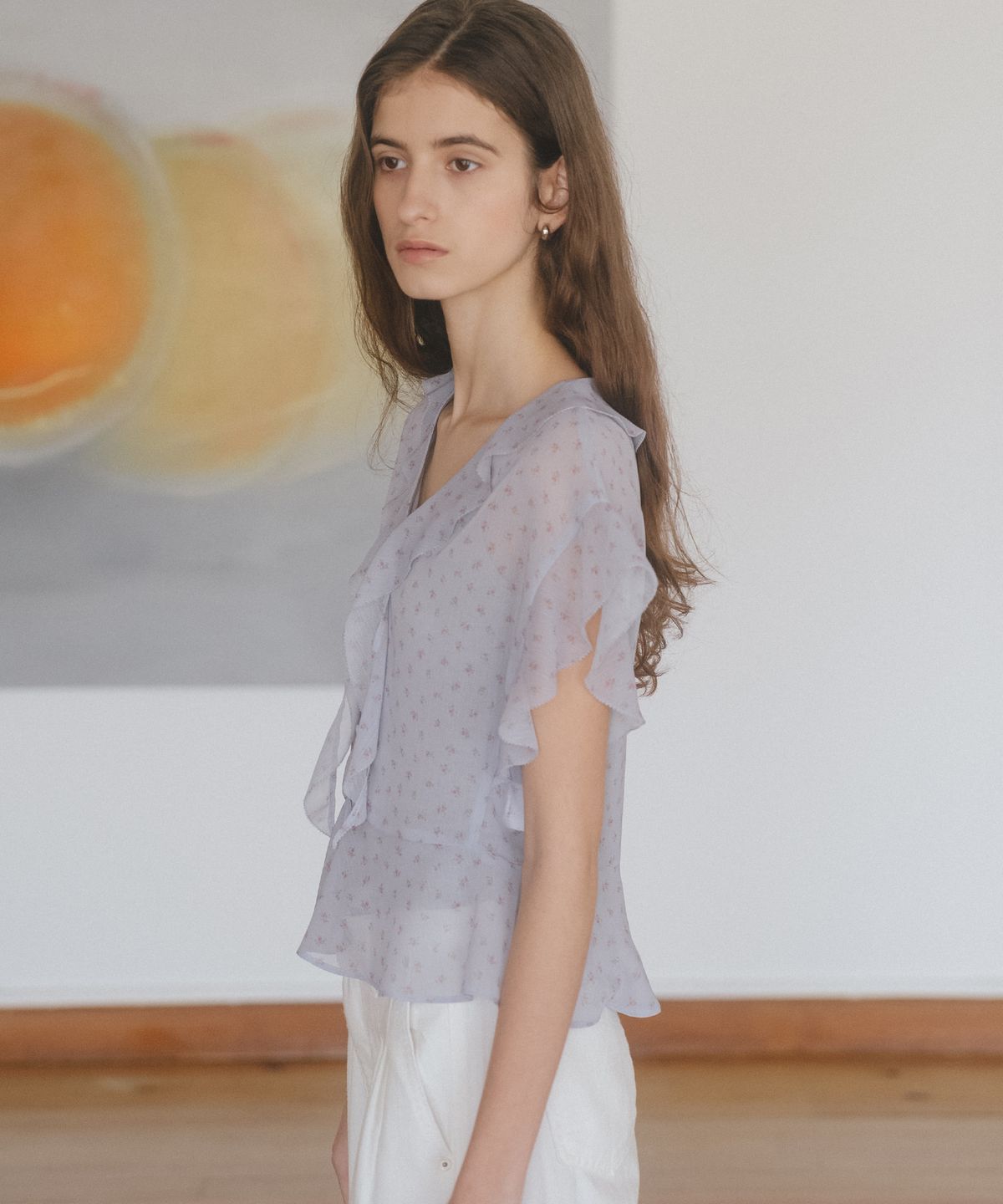 틸아이다이(TILL I DIE) Floral chiffon blouse [TISU06BL11]_Sky blue