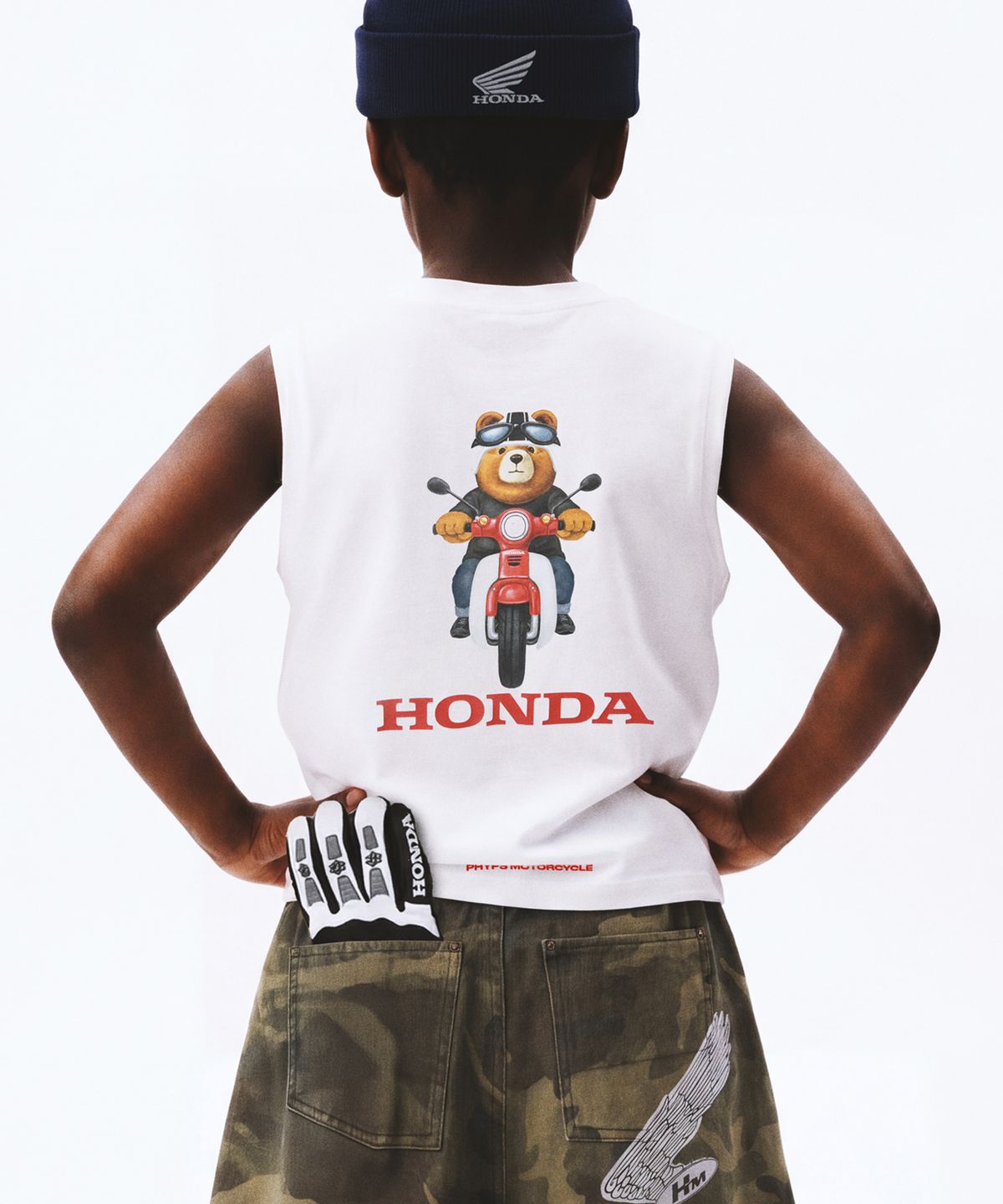 핍스 모터사이클(PHYPS MOTORCYCLE) Kids Honda Bear Super Cub Motorcycle Sleeveless White