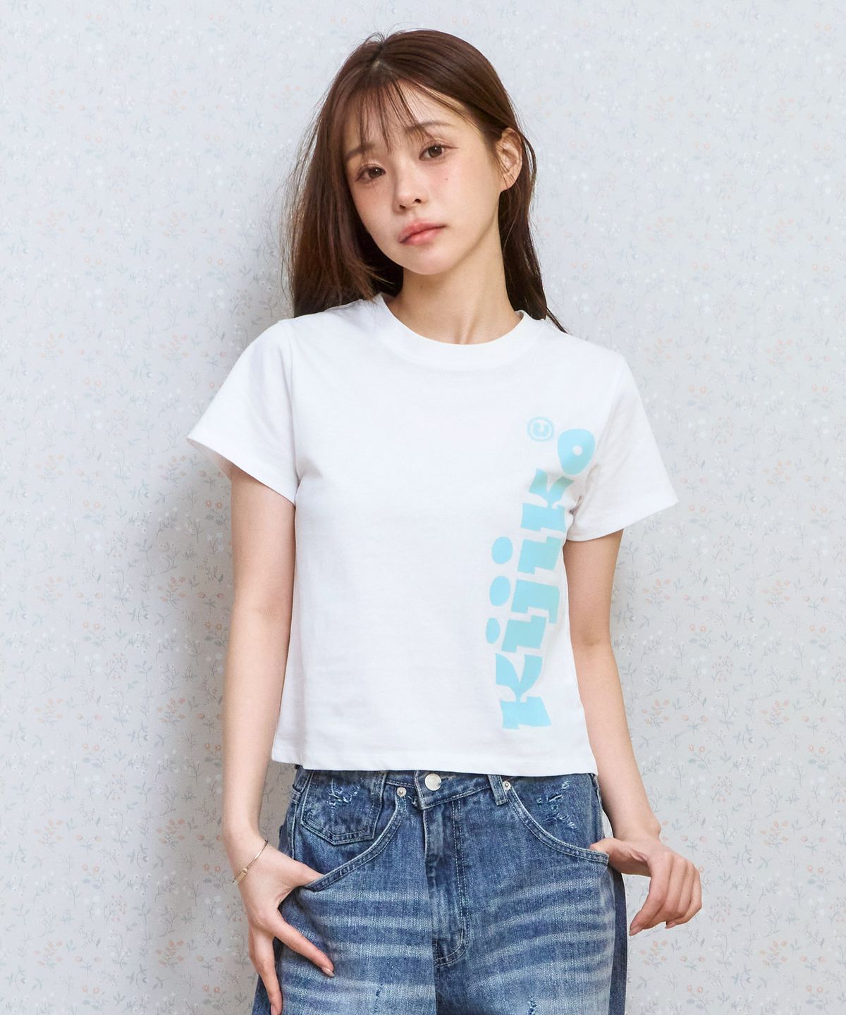 키지코(KIJIKO) ke406. Kijiko Big Logo Semi-Crop Tee White