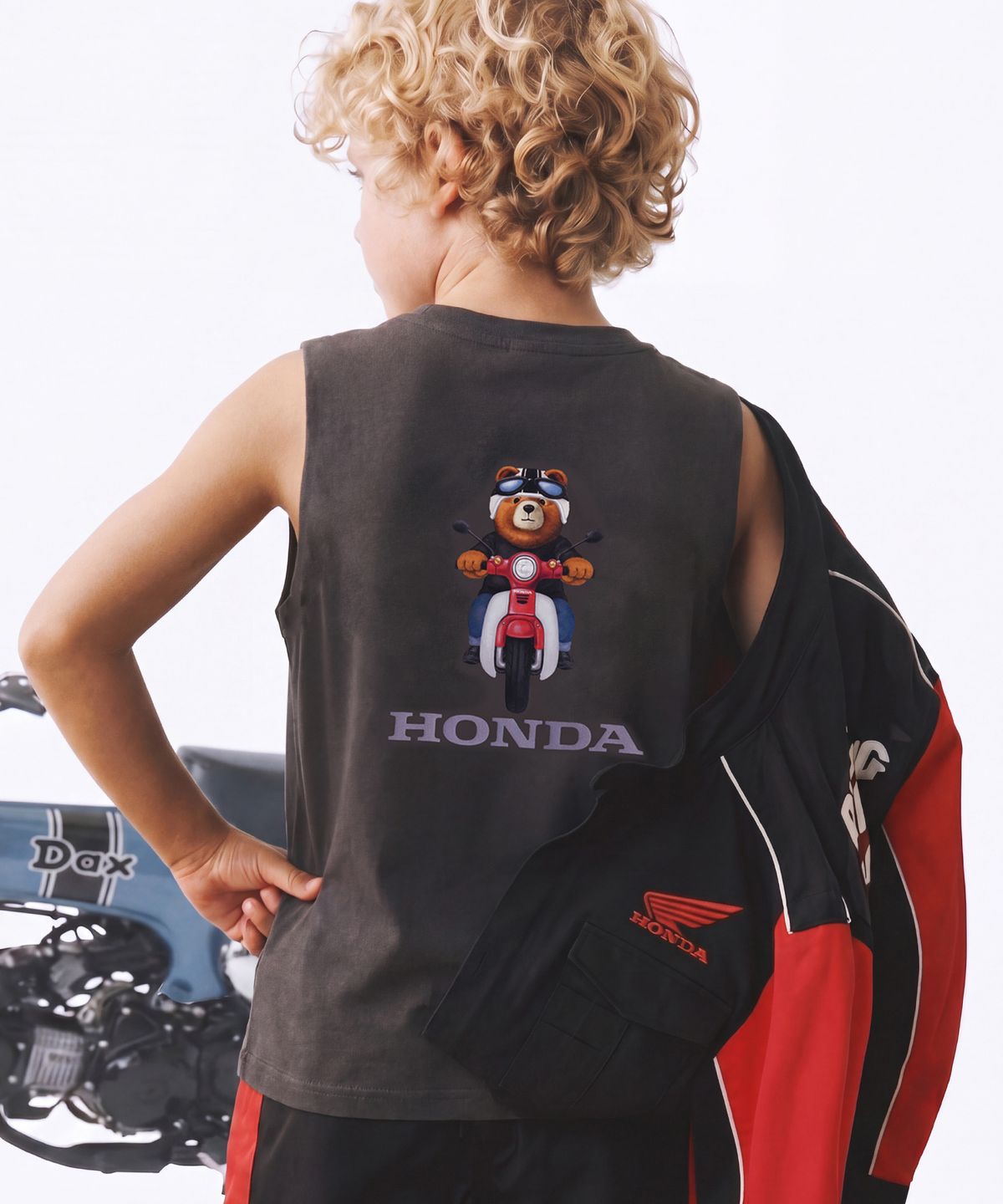 핍스 모터사이클(PHYPS MOTORCYCLE) Kids Honda Bear Super Cub Motorcycle Sleeveless Charcoal
