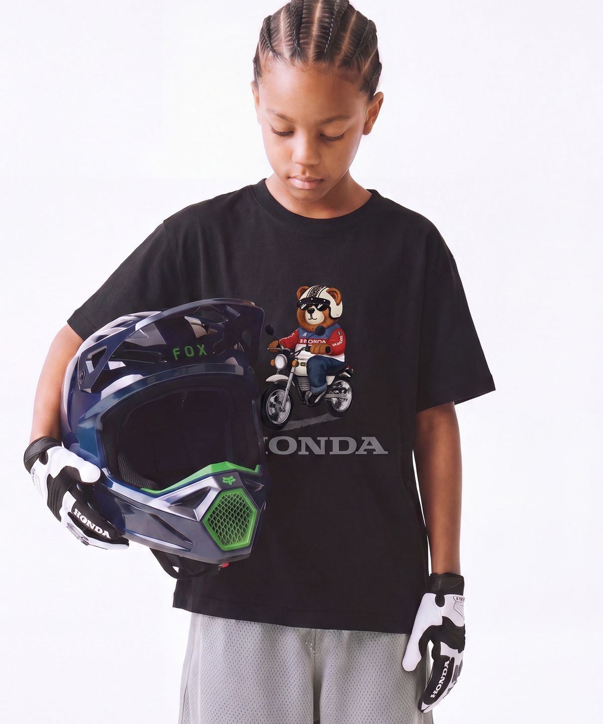 핍스 모터사이클(PHYPS MOTORCYCLE) Kids Ape Bear Short Sleeve Black
