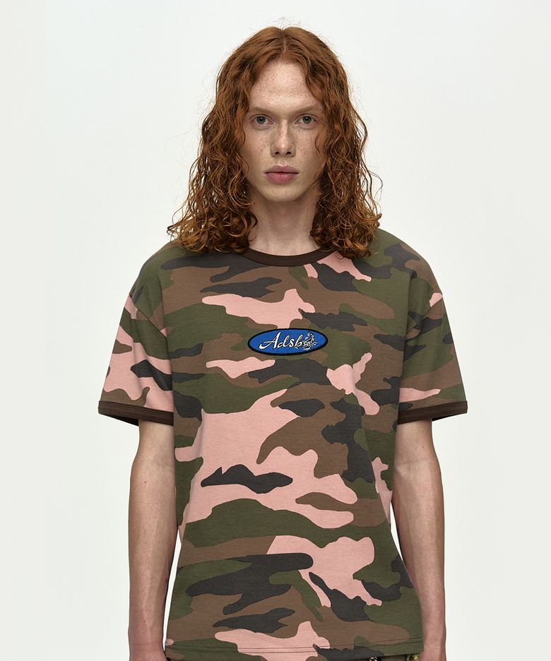 (ESSENTIAL) CAMOUFLAGE RINGER T-SHIRT atb1461m(PINK CAMOUFLAGE)
