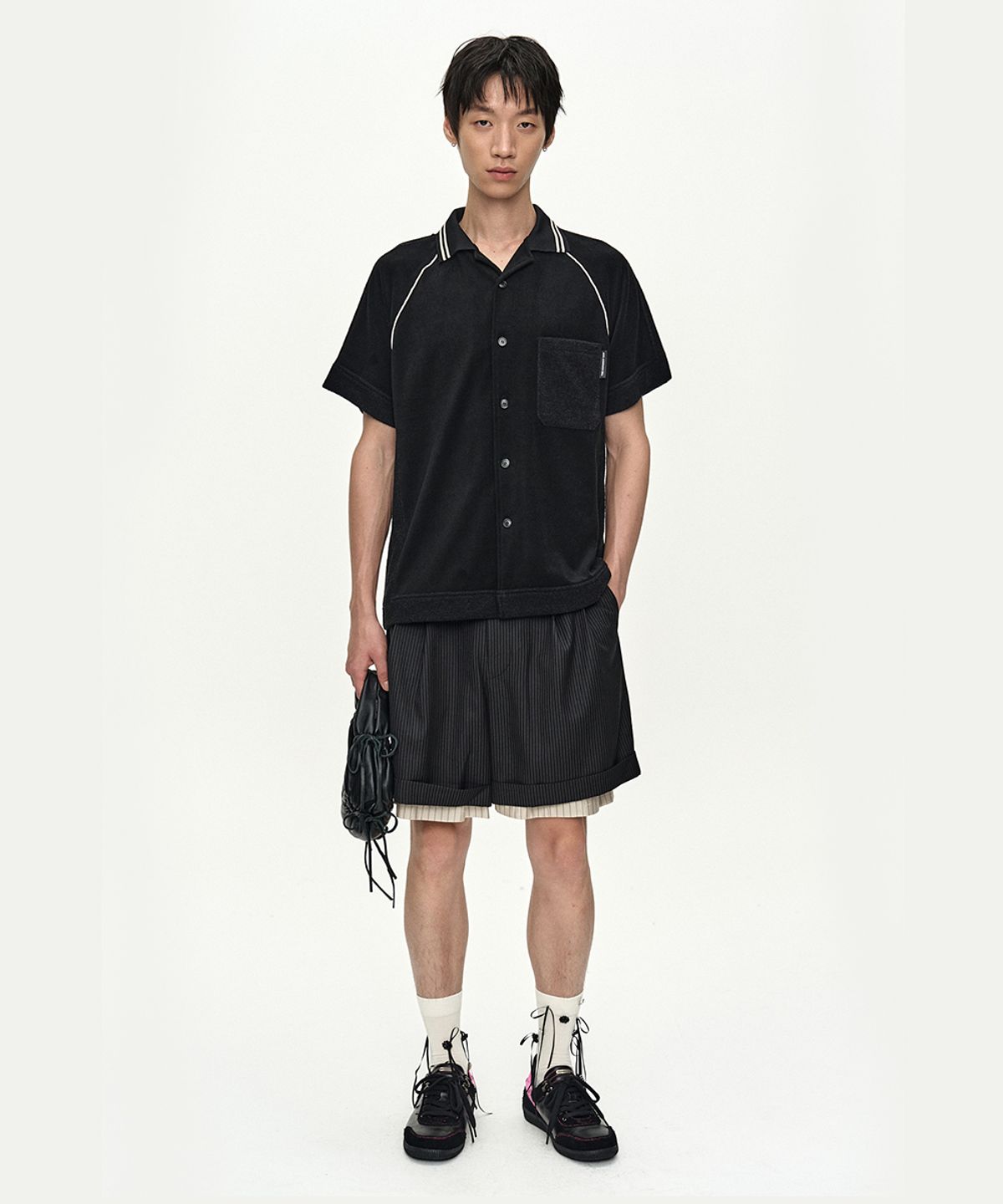 앤더슨벨(ADSB ANDERSSON BELL) INSIDE-OUT STRIPE LAYERED SHORTS apa905m(BLACK)