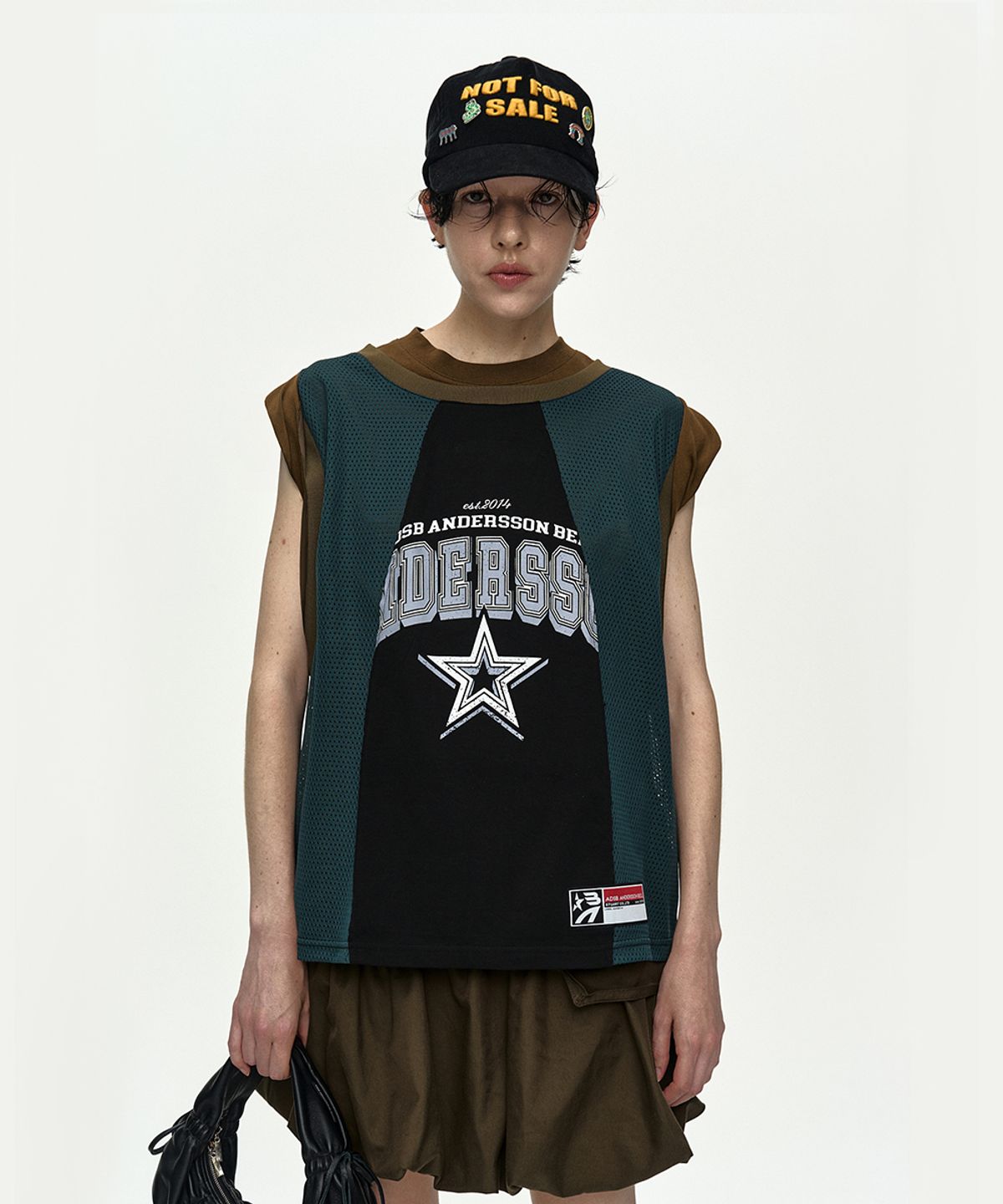 앤더슨벨(ADSB ANDERSSON BELL) BASKETBALL JERSEY LAYERED ROLL UP T-SHIRT atb1449w(KHAKI/GREEN)
