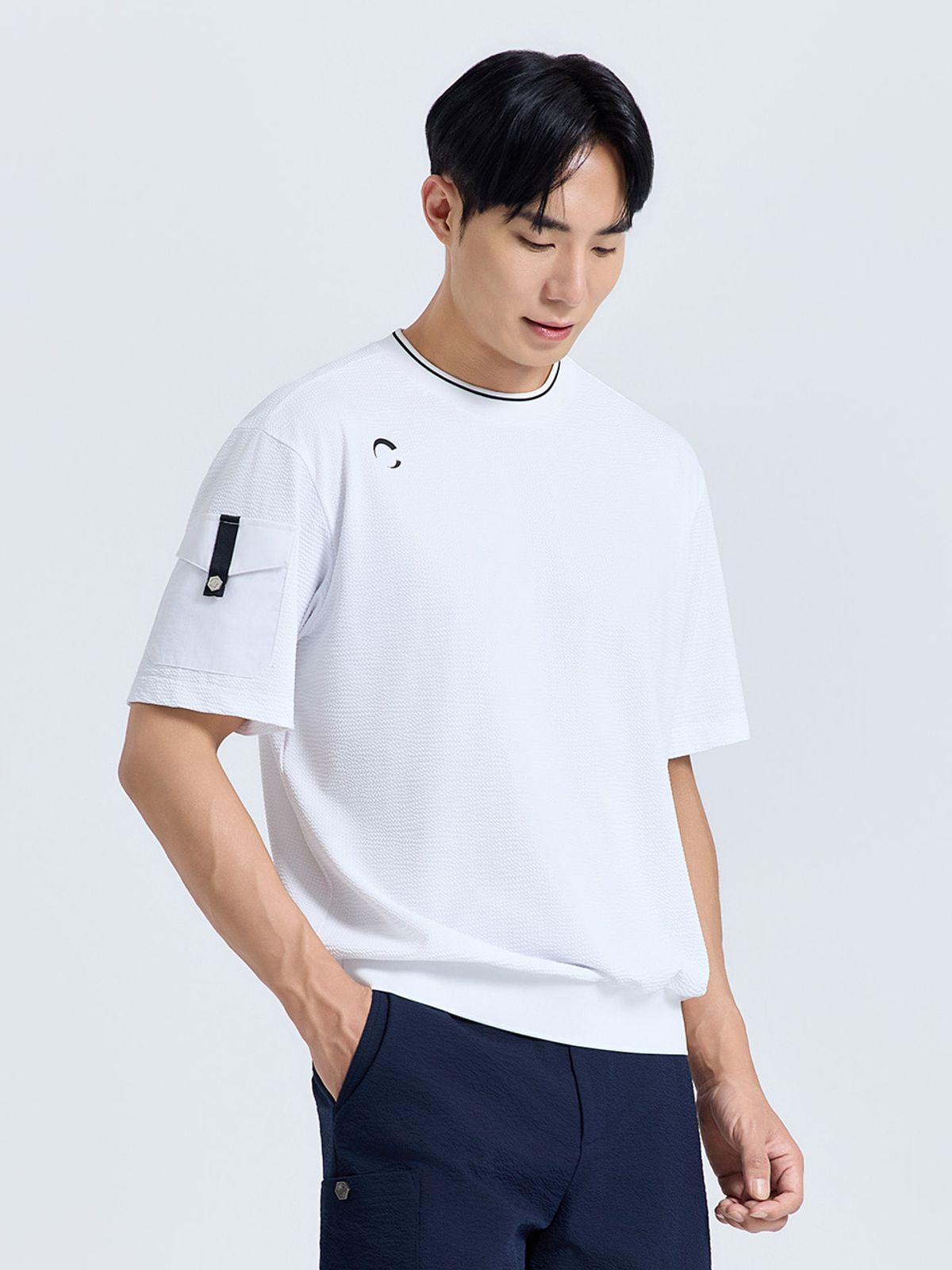 챌린저(CHALLENGER) 남성 베이직 블루종 반팔 티셔츠 화이트