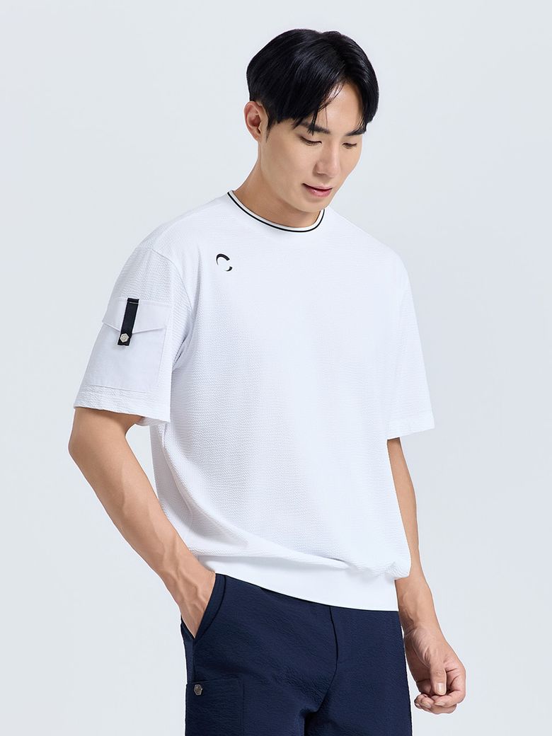 남성 베이직 블루종 반팔 티셔츠 화이트