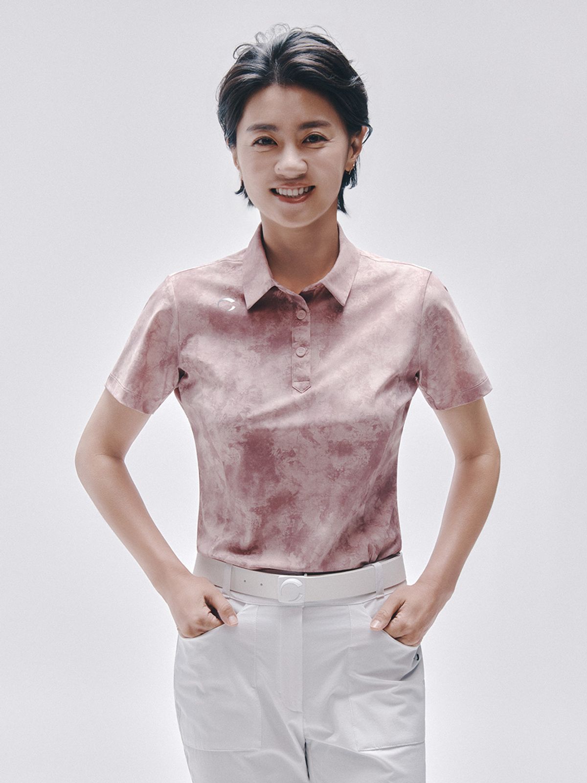 챌린저(CHALLENGER) 여성 코어플렉스 미스티 패턴 카라 반팔 티셔츠 인디핑크