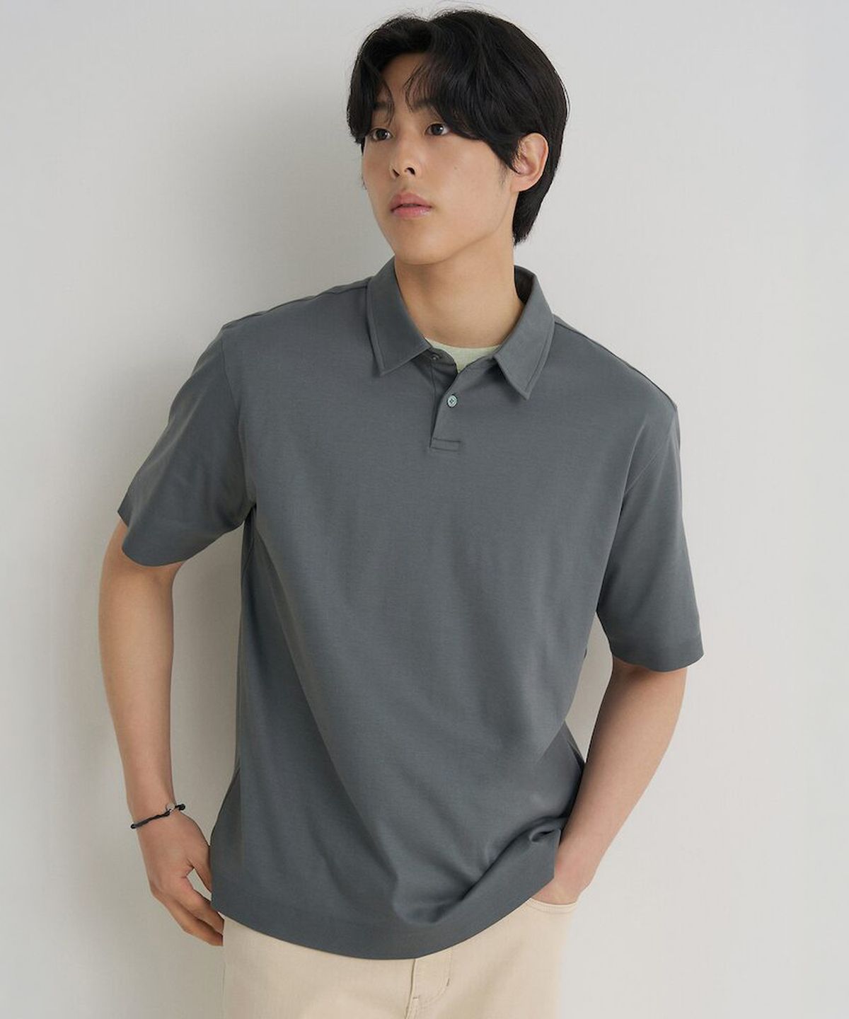 빈폴 멘(BEANPOLE MEN) 프리미엄 플로우 칼라넥 티셔츠  카키