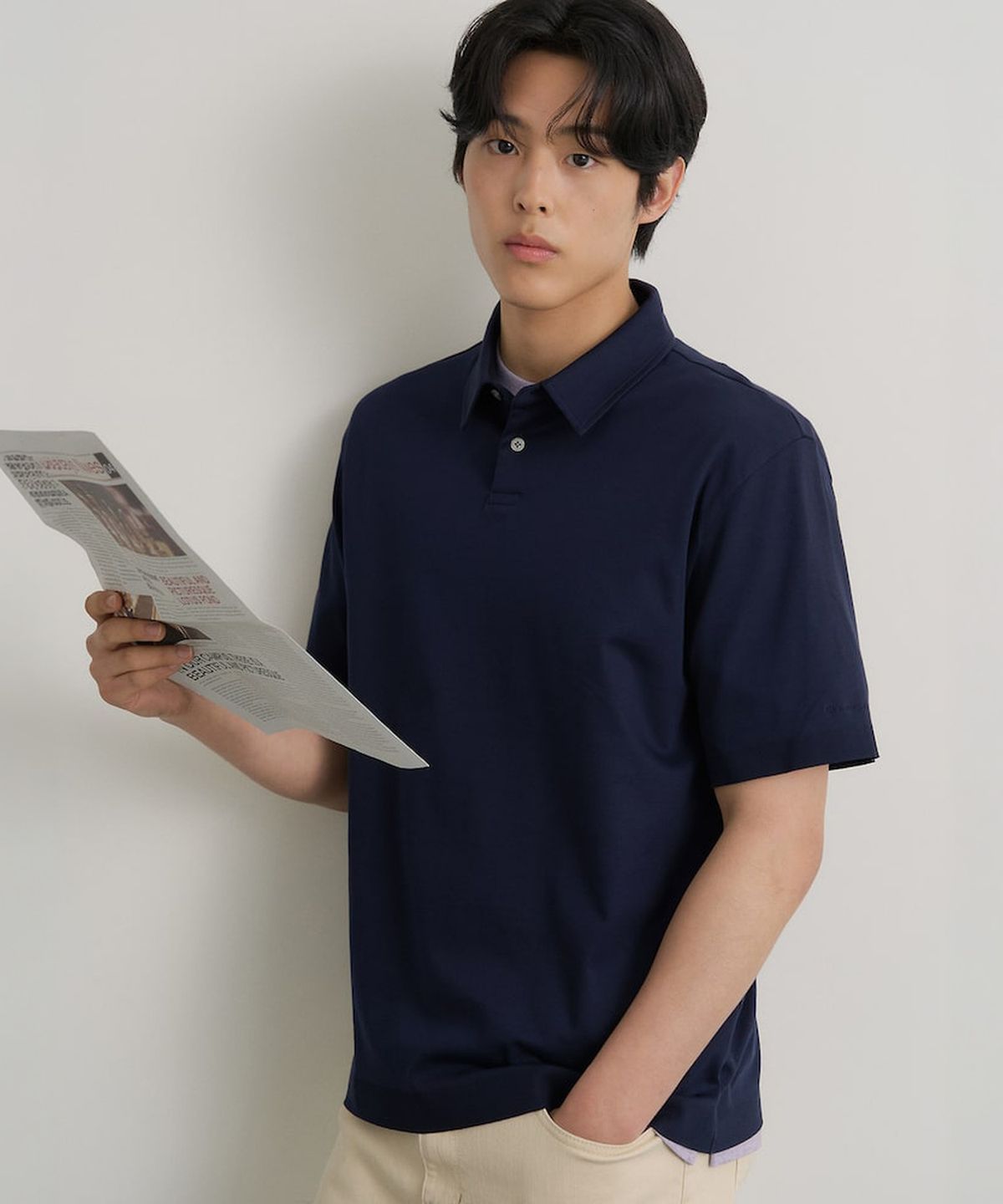 빈폴 멘(BEANPOLE MEN) 프리미엄 플로우 칼라넥 티셔츠  네이비