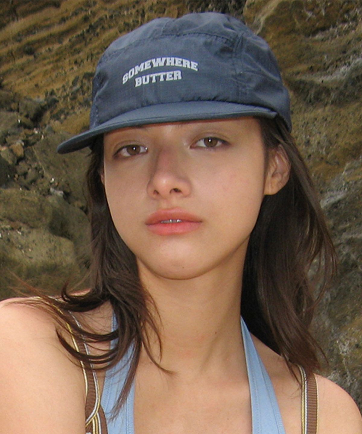 썸웨어버터(SOMEWHEREBUTTER) Square Logo Camp Cap - Navy
