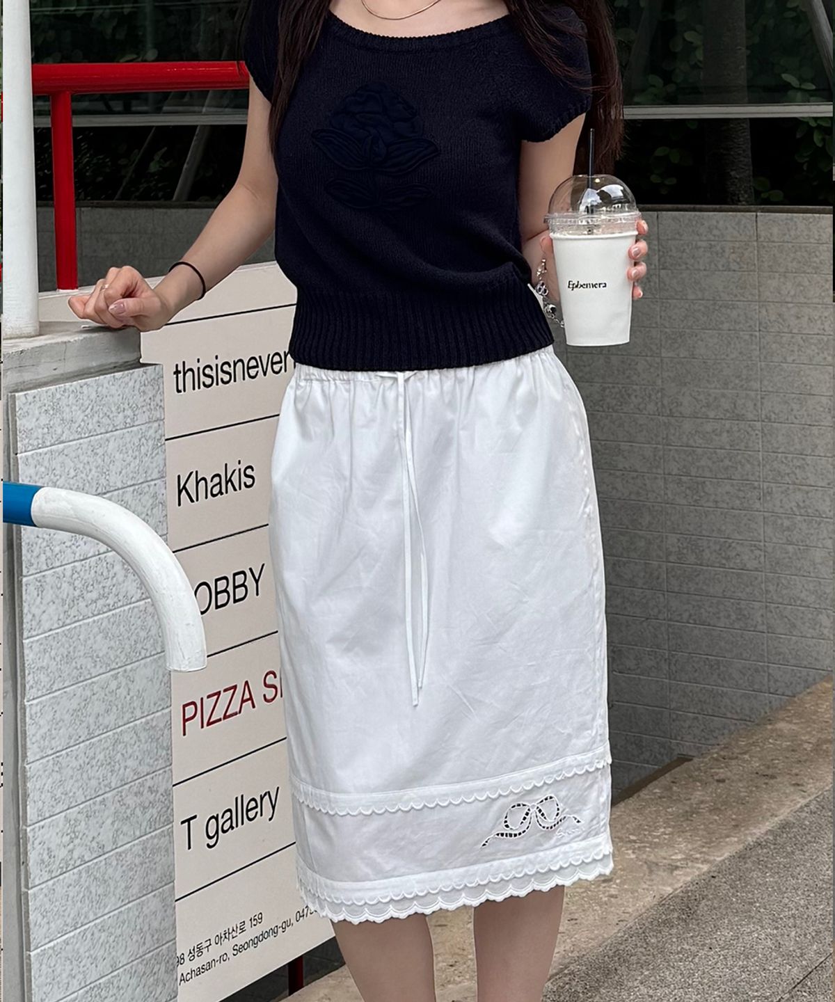시눈(SINOON) Eyelet Punching Midi Skirt (White)